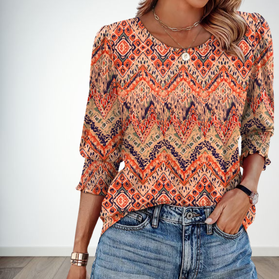 Women Dressy Casual 3/4 Length Sleeve Blouses with Smocked Cuffs