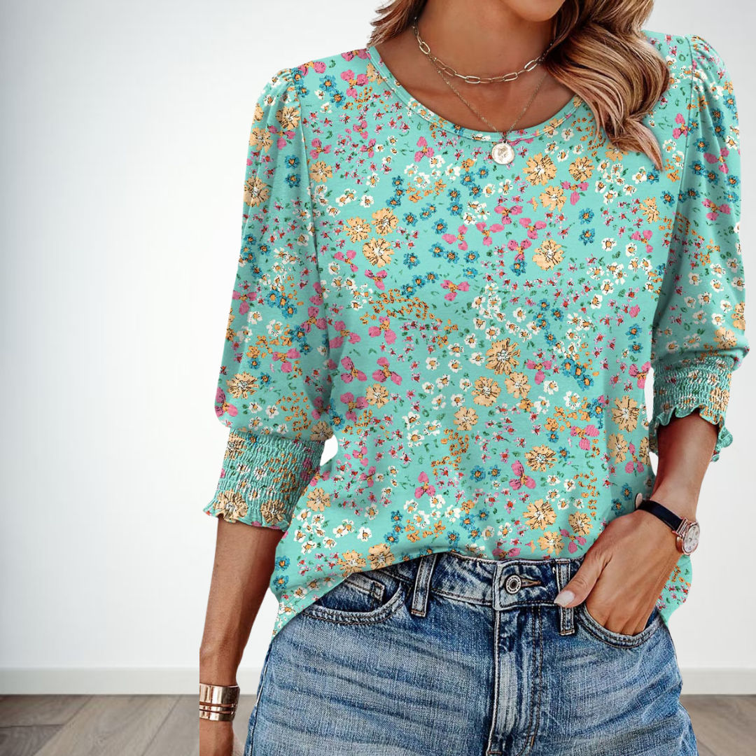 Women Dressy Casual 3/4 Length Sleeve Blouses with Smocked Cuffs