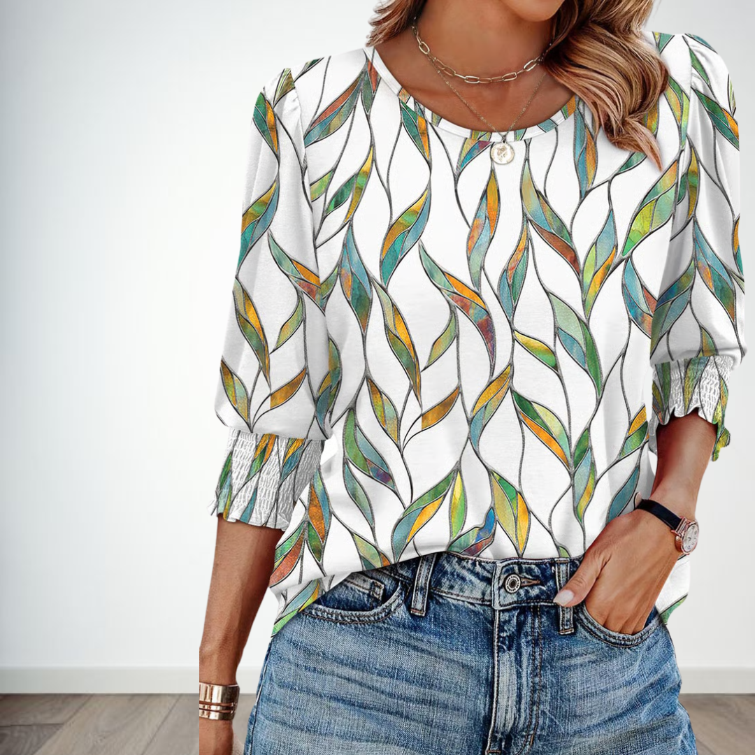 Women Dressy Casual 3/4 Length Sleeve Blouses with Smocked Cuffs