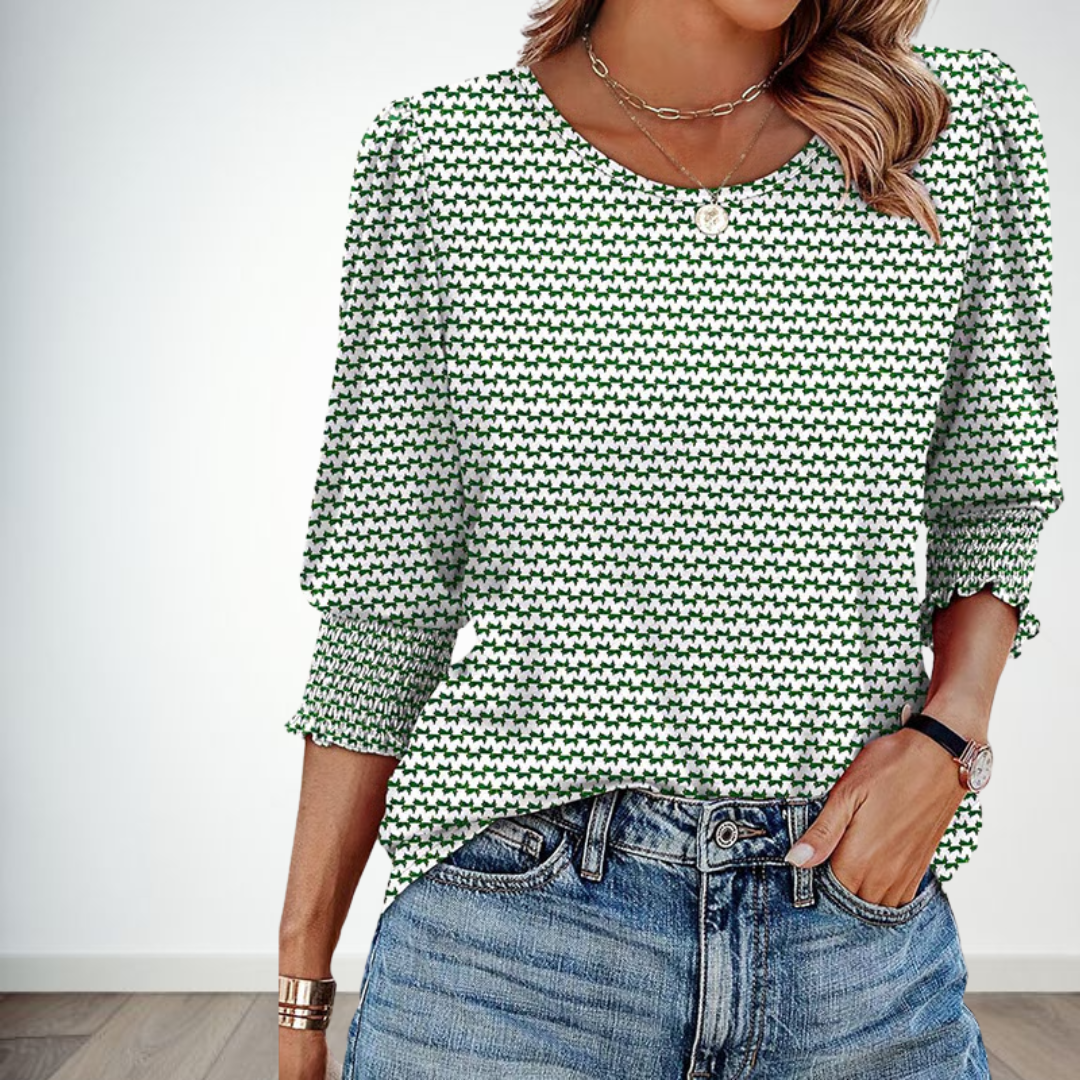 Women Dressy Casual 3/4 Length Sleeve Blouses with Smocked Cuffs
